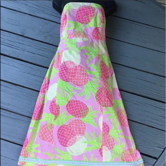 Lilly Pulitzer Strapless Pineapple Dress 0 strapless sundress back cutout ties - Picture 2 of 6
